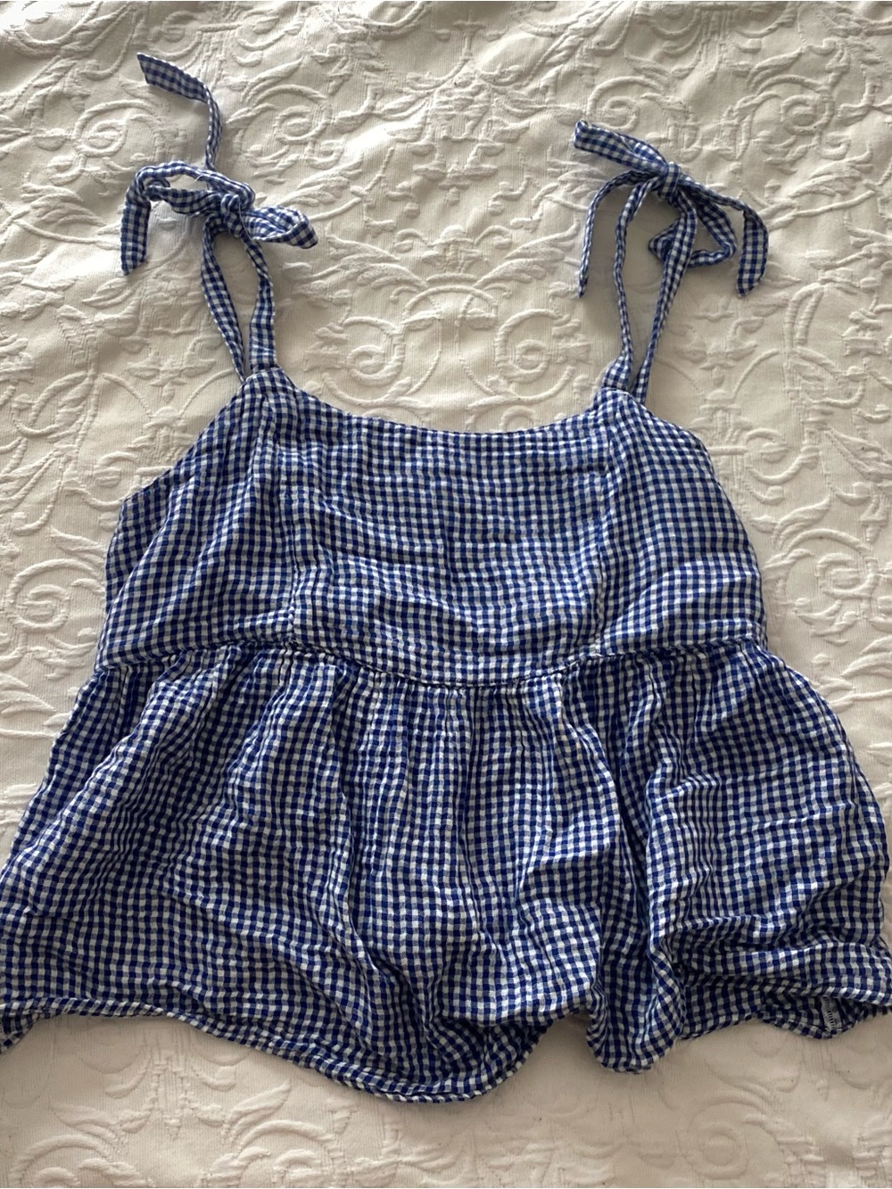 Blue gingham baby doll top